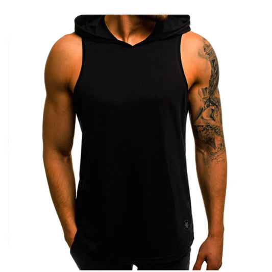 Fashion Summer Mens Sleeveless Hoodie T-Shirts Muscle Sweatshirt Cool Hoody Tops GYM Sport Slim Fitness Hooded Sportswer Tees