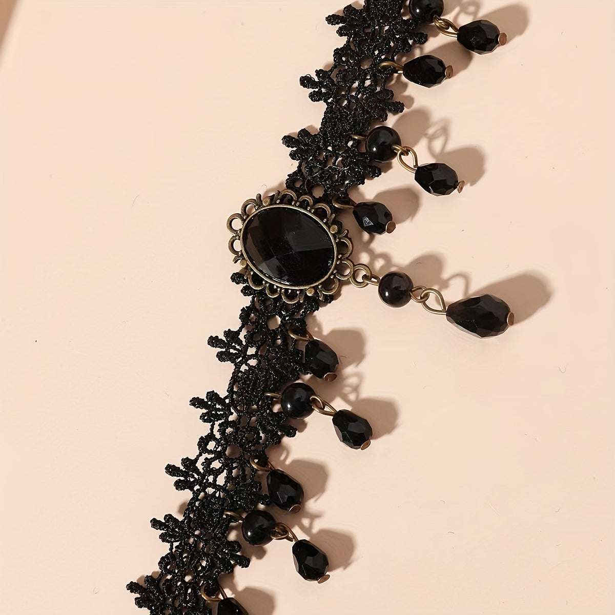 Collar Gótico Vintage Negro Borlas Encaje - Gargantilla Estilo Dark Joyería
