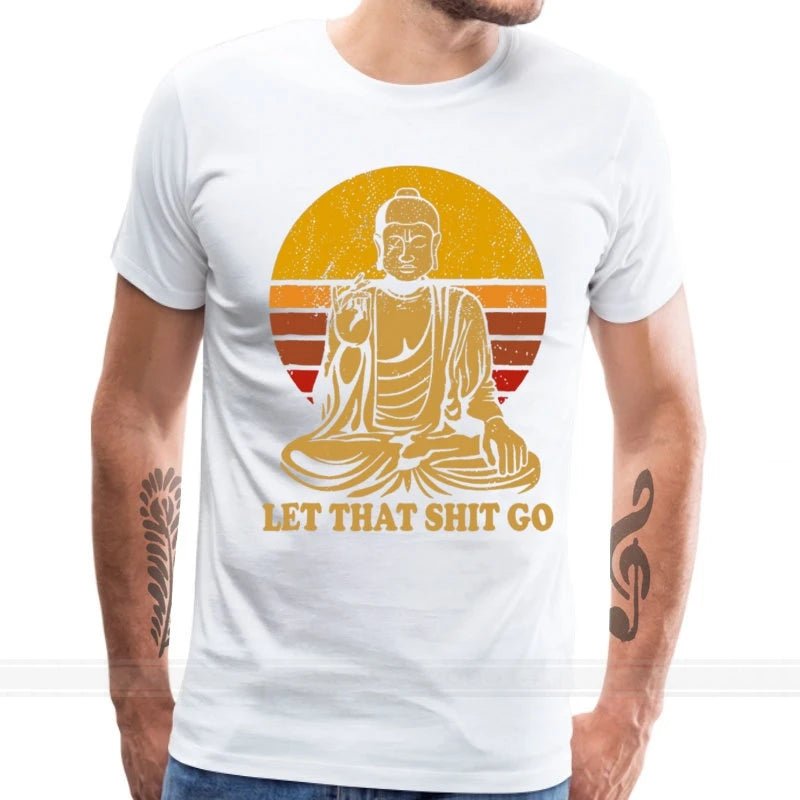 Vintage Style Tops Tees Let That Shit Go Cotton Tee-Shirts Man T Shirts Buddha Shirt Adult Mens Tshirt Hip Hop Camiseta