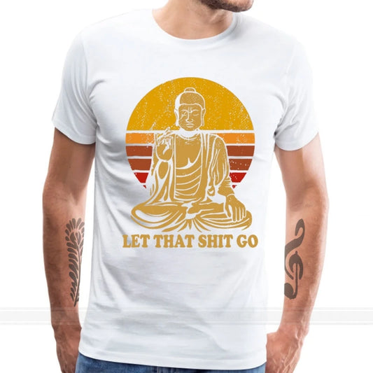 Vintage Style Tops Tees Let That Shit Go Cotton Tee-Shirts Man T Shirts Buddha Shirt Adult Mens Tshirt Hip Hop Camiseta