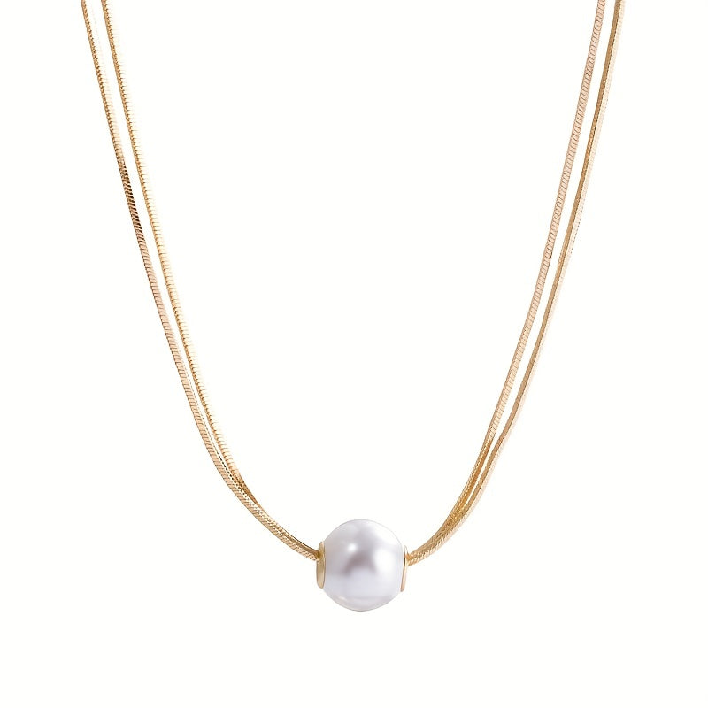 Collar Doble Capa Perlas Imitación - Cadena Clavícula Elegante Joyería Femenina