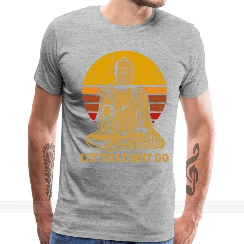 Vintage Style Tops Tees Let That Shit Go Cotton Tee-Shirts Man T Shirts Buddha Shirt Adult Mens Tshirt Hip Hop Camiseta