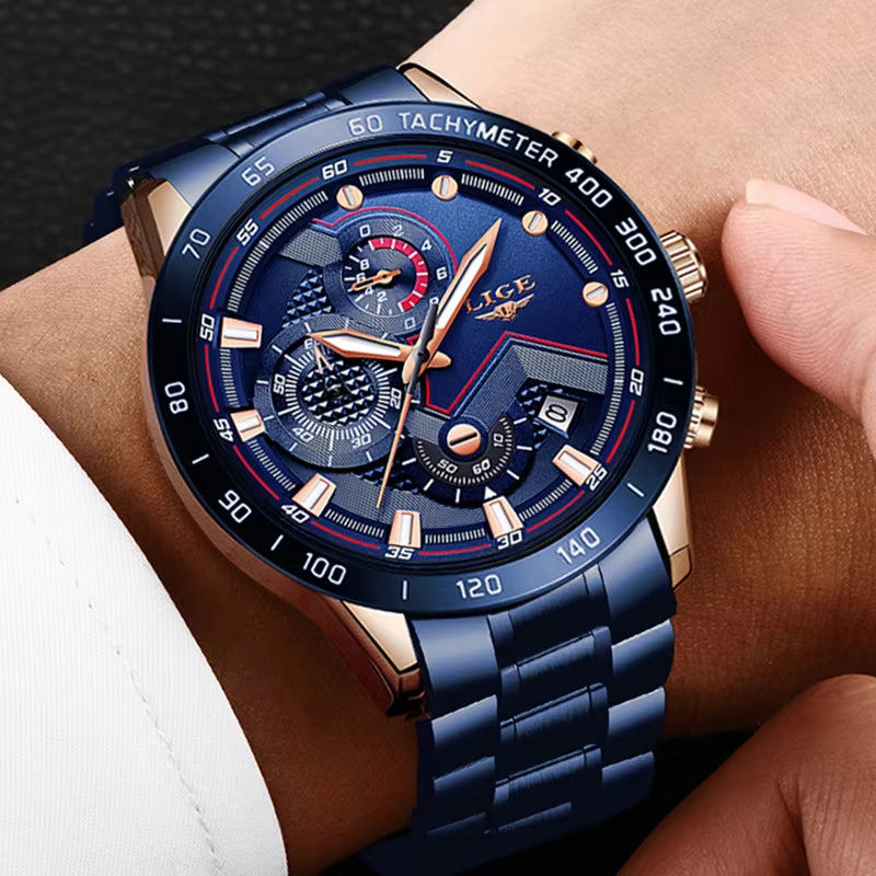 2025 New Fashion Mens Watches Stainless Steel Top Brand Luxury Sport Chronograph Quartz Withwatch for Men Relogio Masculino
