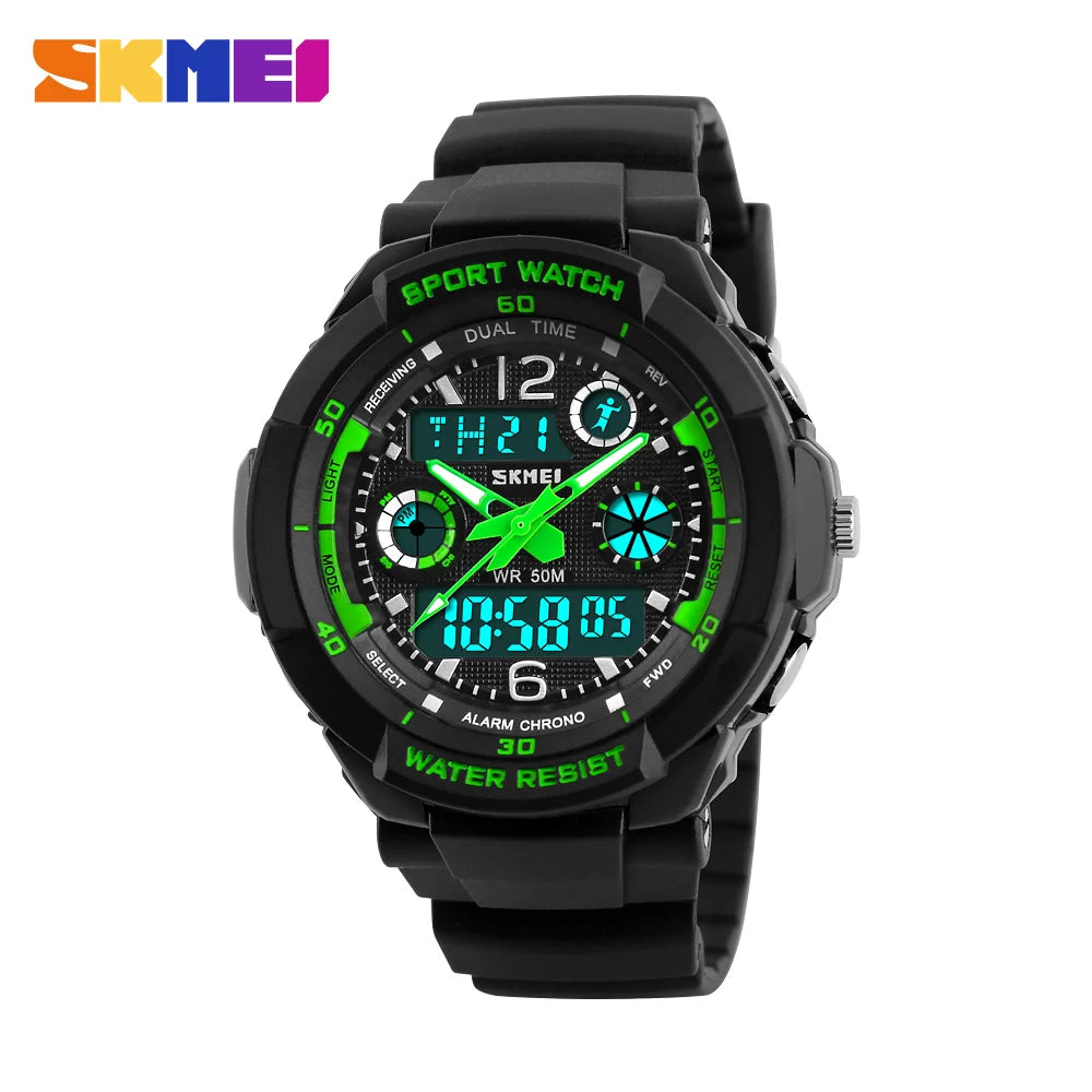 Brand 50M Waterproof Children'S Watches LED Multifunction Dual Time Quartz Digital Kids Wrist Watches Children Dress Watch