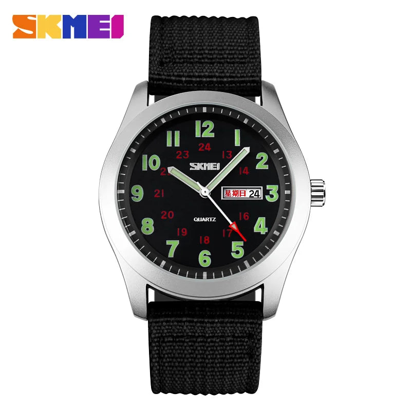 Brand Men'S Watches Waterproof Nylon Strap Analog Display Date Week Men Quartz Watch Casual Men Wristwatch