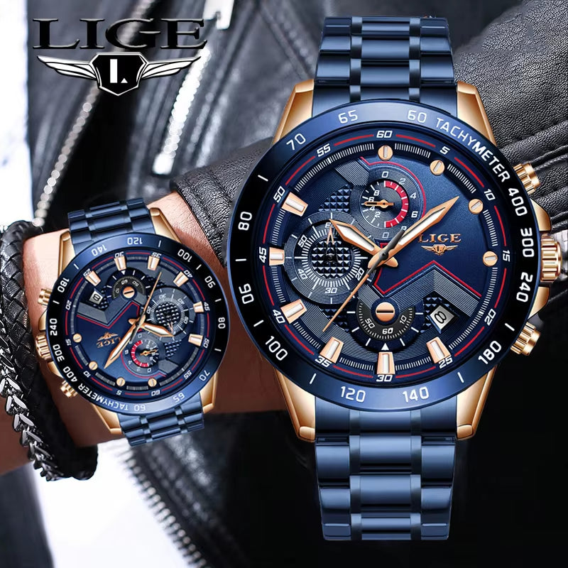 2025 New  Fashion Mens Watches Stainless Steel Top Brand Luxury Sport Chronograph Quartz Withwatch for Men Relogio Masculino