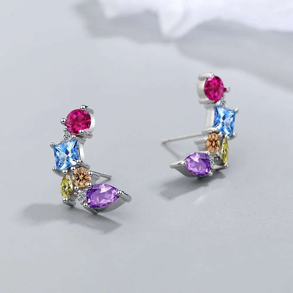 Pendientes Cuadrados Plata 925 Circones Coloridos - Joyería Boda Regalo Novia