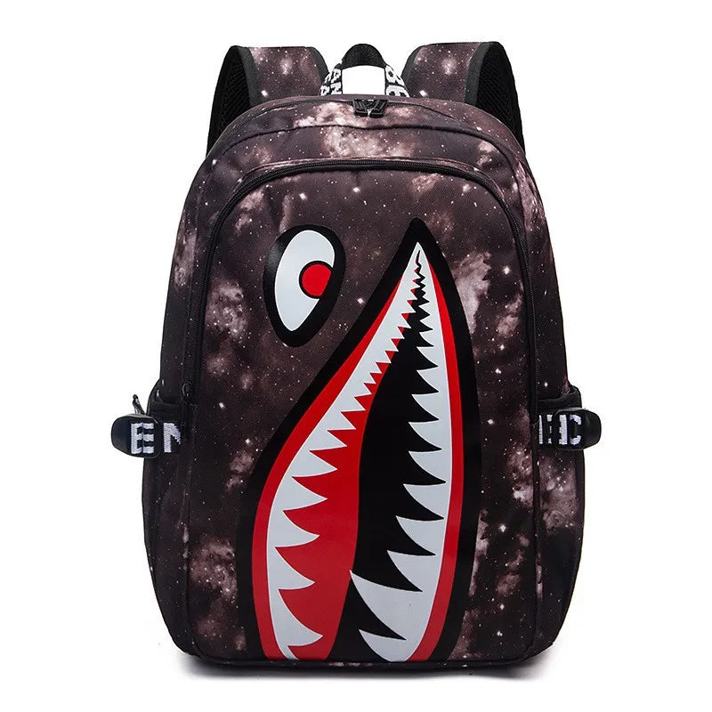 Mochila Escolar Tiburones Blanca y Negra - Diseño Unisex Ligera