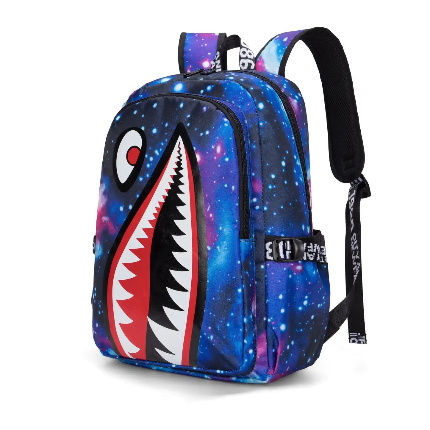 Mochila Escolar Tiburones Blanca y Negra - Diseño Unisex Ligera
