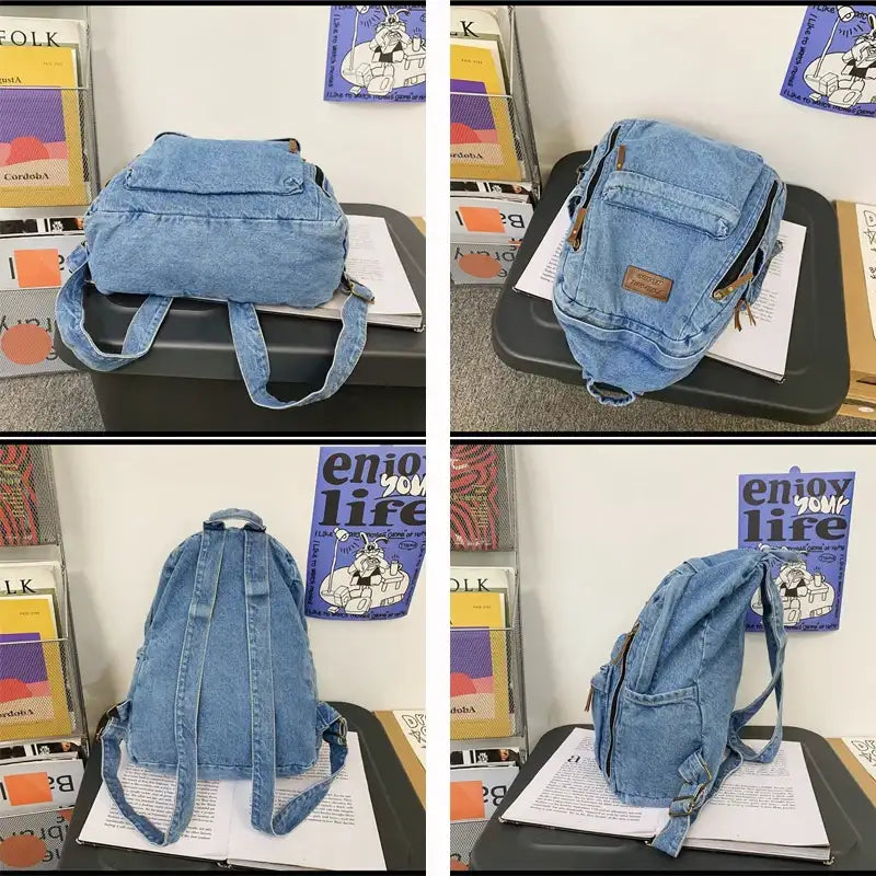 Mochila Escolar Vaquera Femenina - Tendencia Gran Capacidad Múltiples Bolsillos
