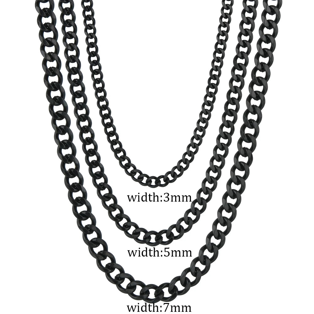 Cadena de eslabones cubanos de acero inoxidable de 3/5/7mm, joyería clásica Punk con personalidad, collar Simple de moda Hip-hop para parejas para hombres y mujeres