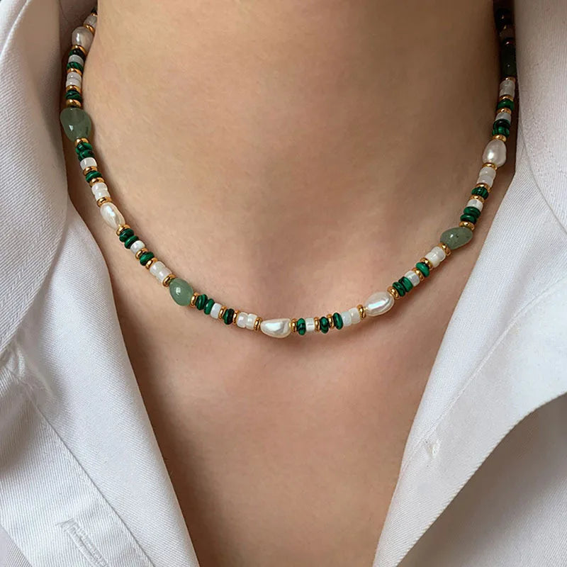 Recién llegado, conjunto de joyería femenina rellena de oro de 14 quilates con perlas naturales de agua dulce y piedra de Jade para mujer, collar, pulsera, regalos