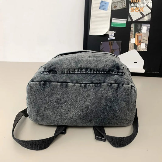 Mochila De tela vaquera para estudiante, morral De gran capacidad con múltiples bolsillos, a la moda, para la escuela,