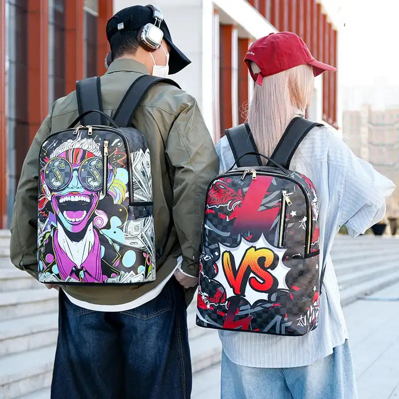 Mochila Gran Capacidad Grafiti PU - Unisex Estudiante Viaje Urbana