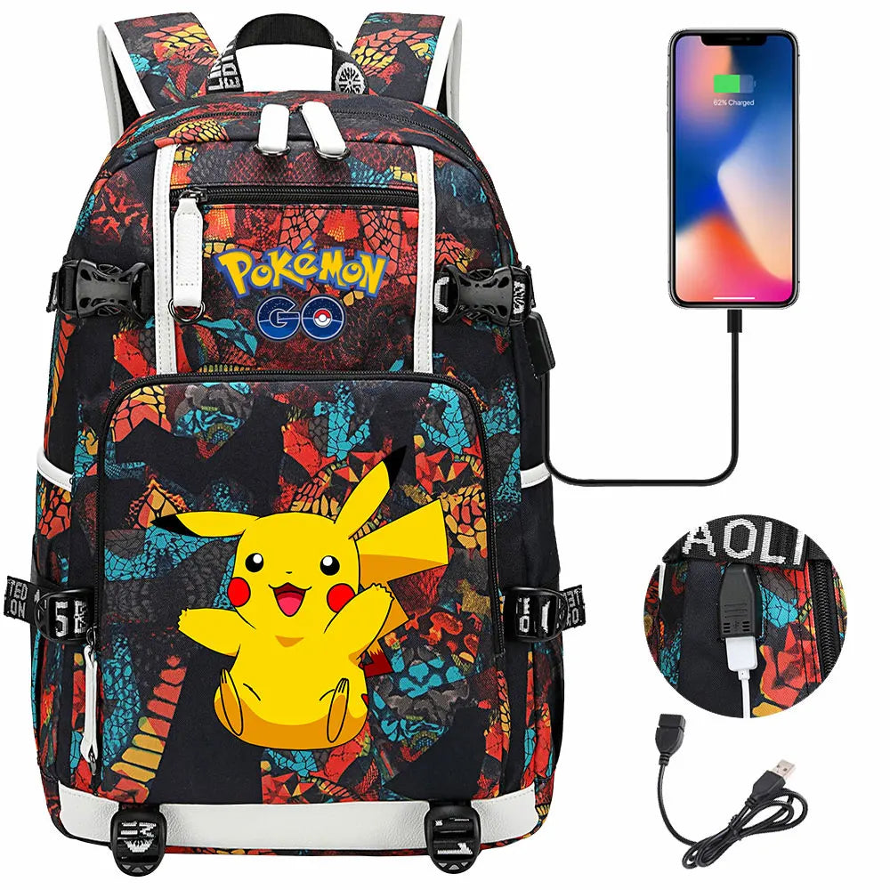 Mochila Pikachu Pokémon USB Impermeable - Morral Escolar Laptop Unisex