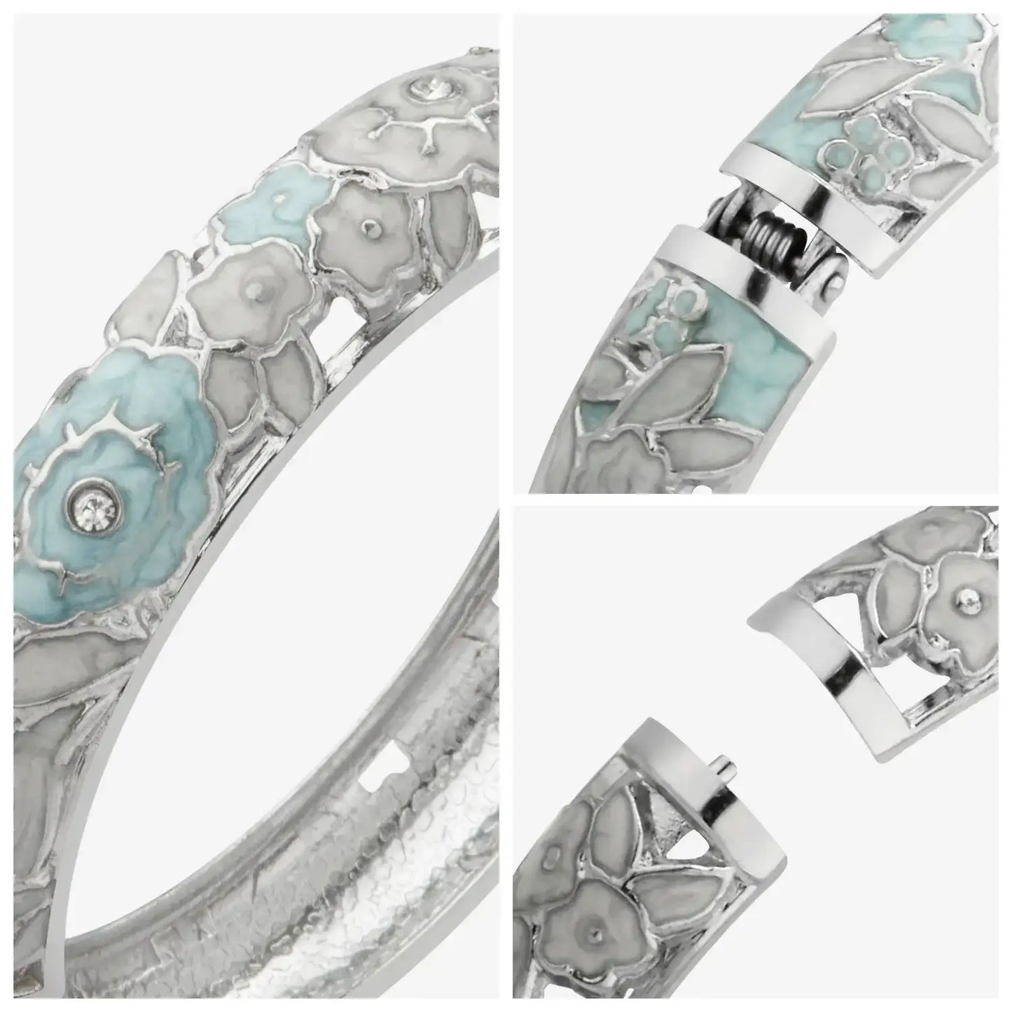 Brazaletes UJOY Flores Rosas Esmaltadas - Pulseras Huecas Regalo Joyería Mujer
