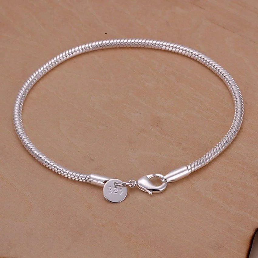 Pulseras de cadena de serpiente de 20cm, color plateado, 3MM, moda de fábrica, joyería de alta calidad, abalorio, boda bonita para mujer