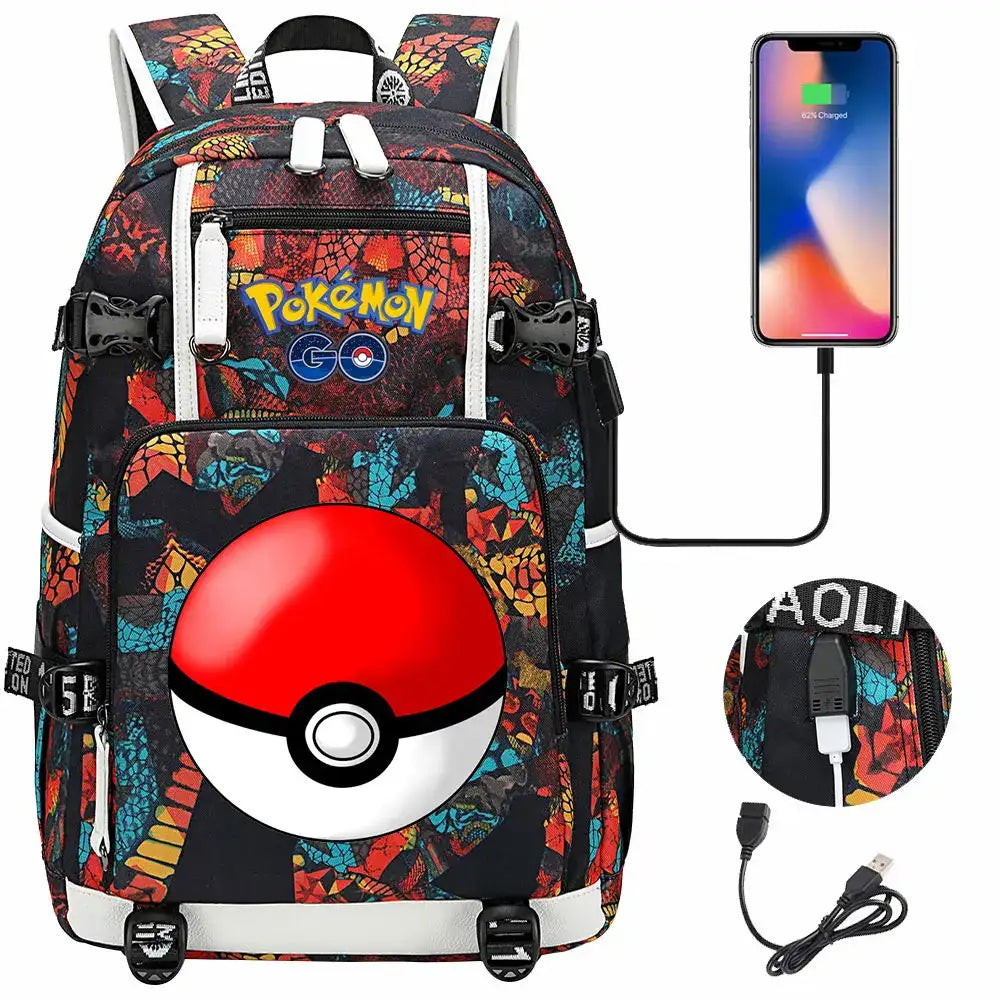 Mochila Pikachu Pokémon USB Impermeable - Morral Escolar Laptop Unisex