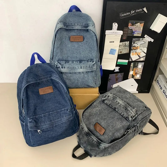 Mochila De tela vaquera para estudiante, morral De gran capacidad con múltiples bolsillos, a la moda, para la escuela,