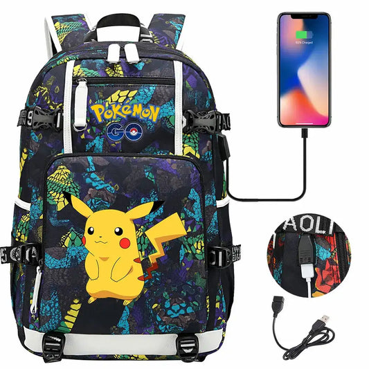 Mochila Pikachu Pokémon USB Impermeable - Morral Escolar Laptop Unisex