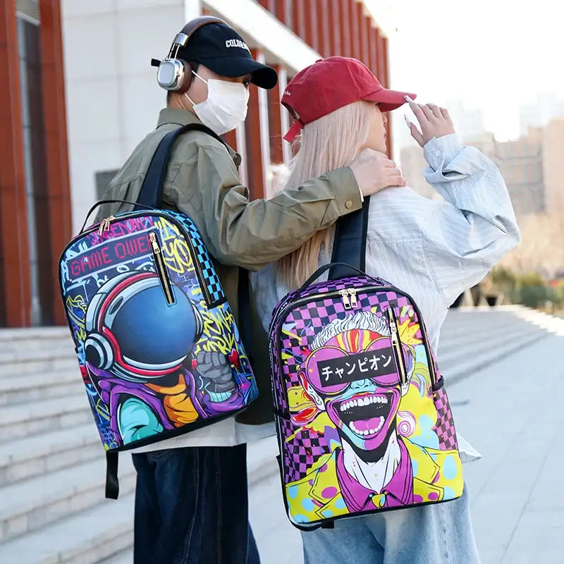 Mochila Gran Capacidad Grafiti PU - Unisex Estudiante Viaje Urbana