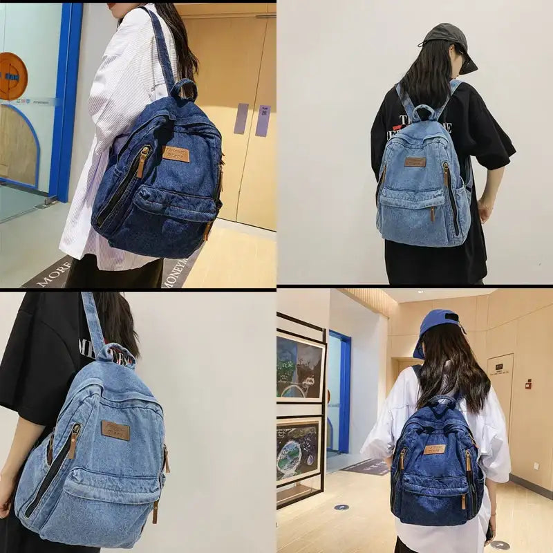Mochila Escolar Vaquera Femenina - Tendencia Gran Capacidad Múltiples Bolsillos
