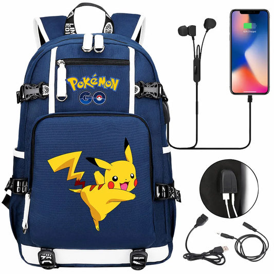 Mochila Pikachu Pokémon USB Impermeable - Morral Escolar Laptop Unisex