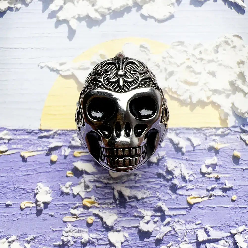 Anillo Calavera Lirio Ennegrecido - Plata de Ley 925 Vintage Unisex