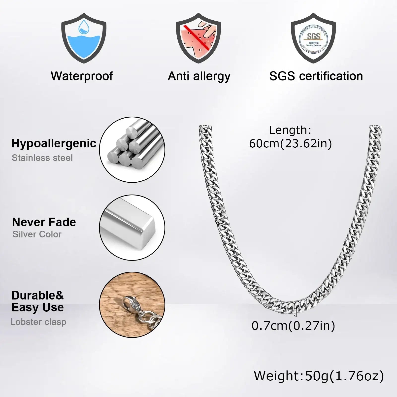 Vnox-collares de cadena cubana de 3/5/7/9mm de espesor para hombres y mujeres, Collar de eslabones simples Miami, cadena Unisex de acero inoxidable resistente al agua