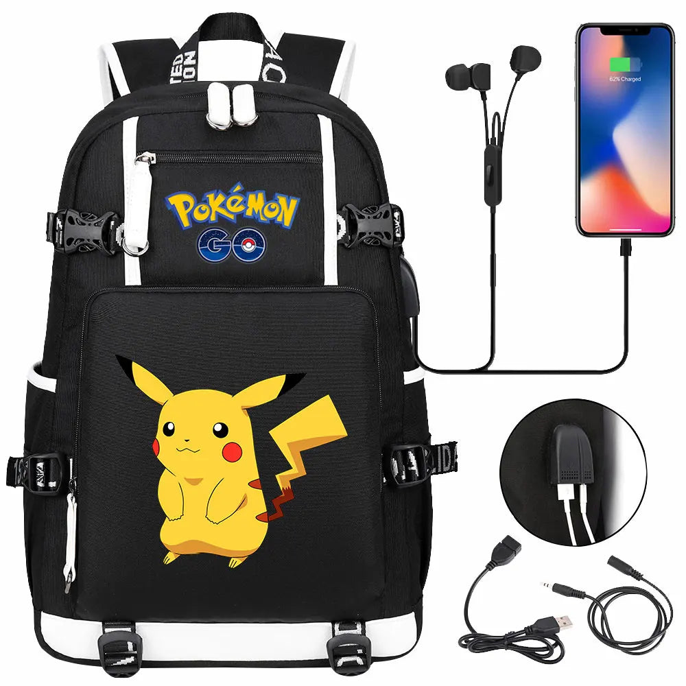 Mochila Pikachu Pokémon USB Impermeable - Morral Escolar Laptop Unisex