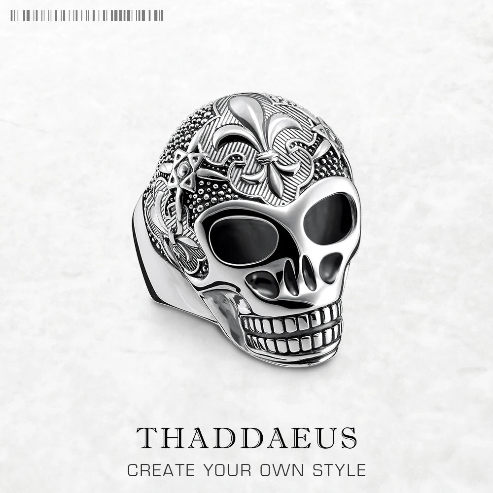 Anillo Calavera Lirio Ennegrecido - Plata de Ley 925 Vintage Unisex