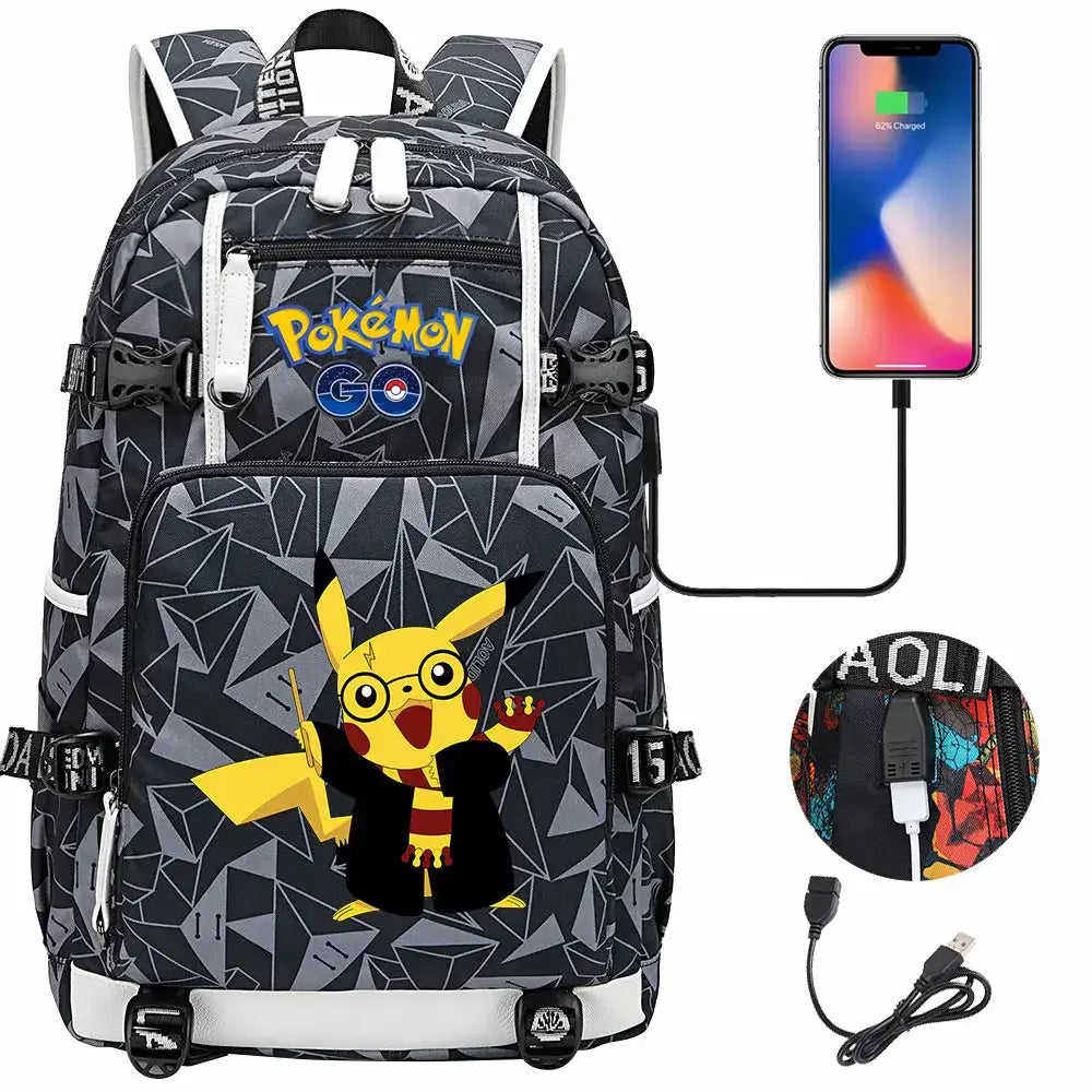 Mochila Pikachu Pokémon USB Impermeable - Morral Escolar Laptop Unisex