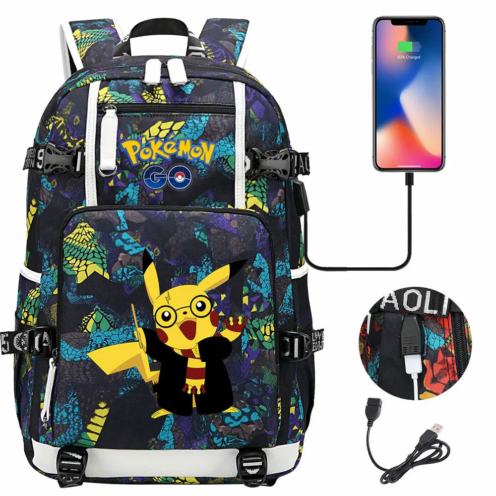 Mochila Pikachu Pokémon USB Impermeable - Morral Escolar Laptop Unisex