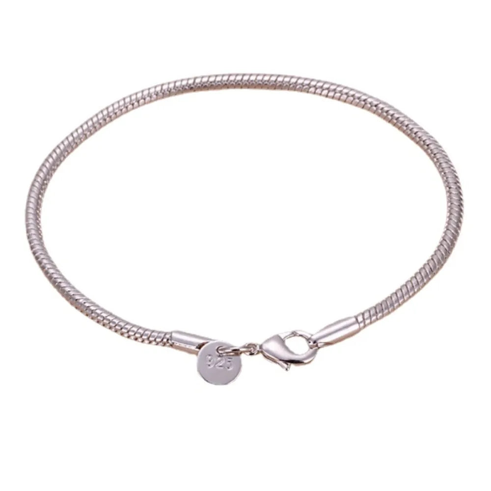 Pulseras de cadena de serpiente de 20cm, color plateado, 3MM, moda de fábrica, joyería de alta calidad, abalorio, boda bonita para mujer