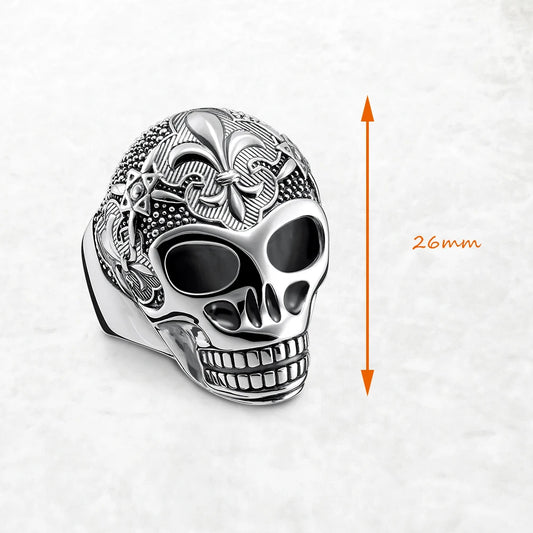 Anillo Calavera Lirio Ennegrecido - Plata de Ley 925 Vintage Unisex