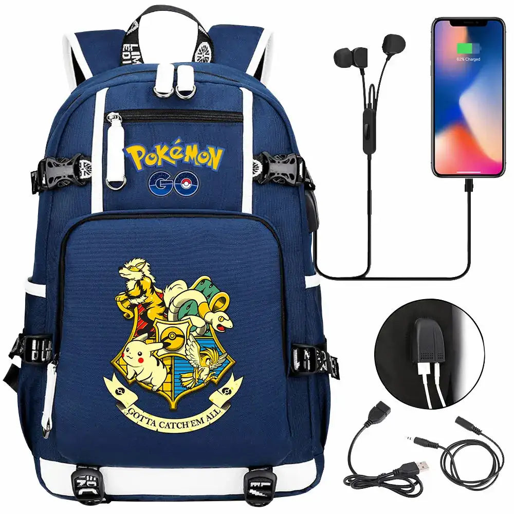 Mochila Pikachu Pokémon USB Impermeable - Morral Escolar Laptop Unisex