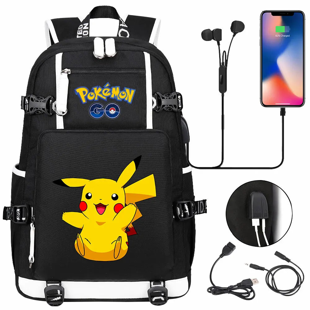 Mochila Pikachu Pokémon USB Impermeable - Morral Escolar Laptop Unisex