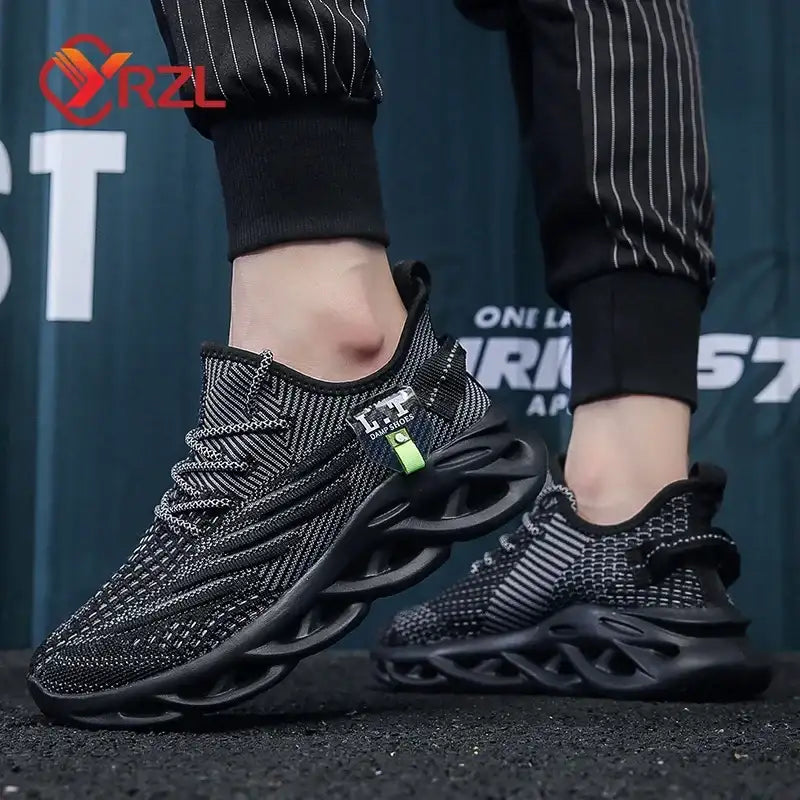 YRZL Men Sports Running Black Jogging Shoes Casual Sneakers Outdoor Breathable Mesh Women Light Shock-absorption Black Tennis