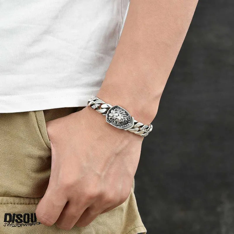 Pulsera León Tanque Plata Esterlina S925 - Diseño Dominante Vintage