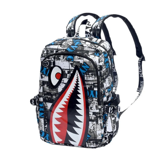 Mochila Escolar Tiburones Blanca y Negra - Diseño Unisex Ligera