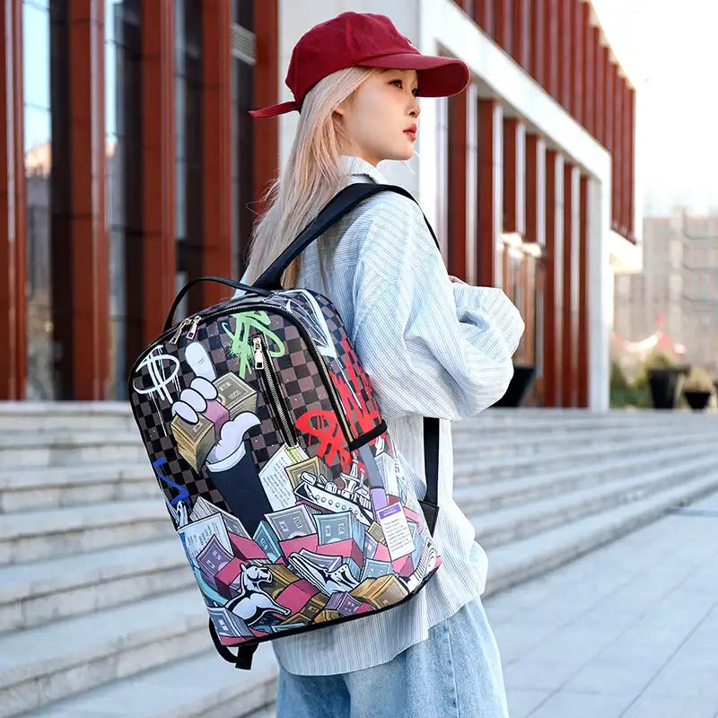 Mochila Gran Capacidad Grafiti PU - Unisex Estudiante Viaje Urbana