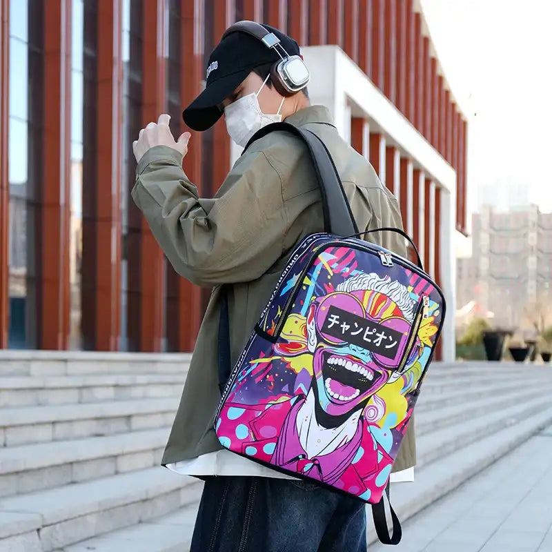 Mochila Gran Capacidad Grafiti PU - Unisex Estudiante Viaje Urbana