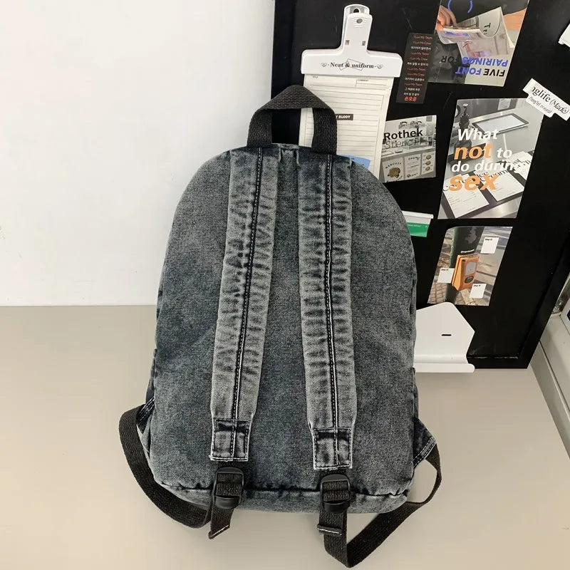 Mochila De tela vaquera para estudiante, morral De gran capacidad con múltiples bolsillos, a la moda, para la escuela,