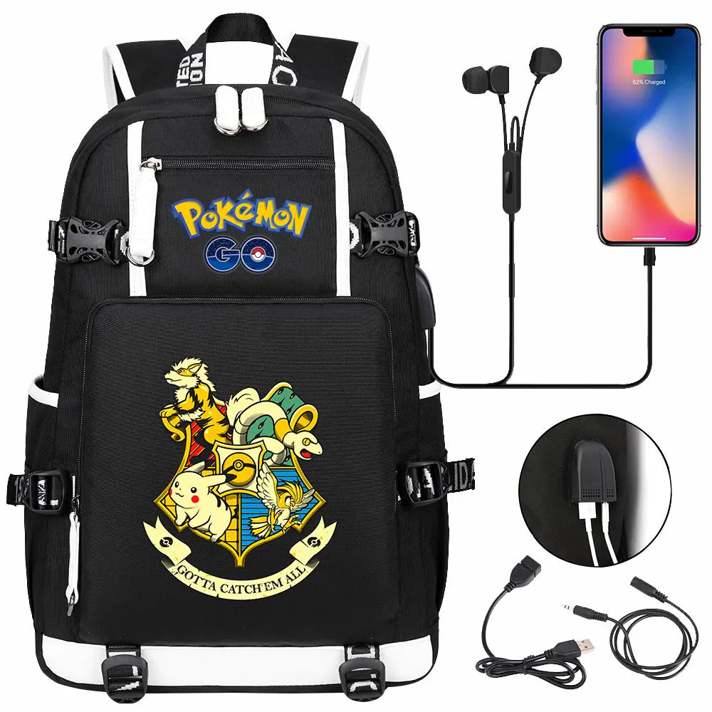 Mochila Pikachu Pokémon USB Impermeable - Morral Escolar Laptop Unisex
