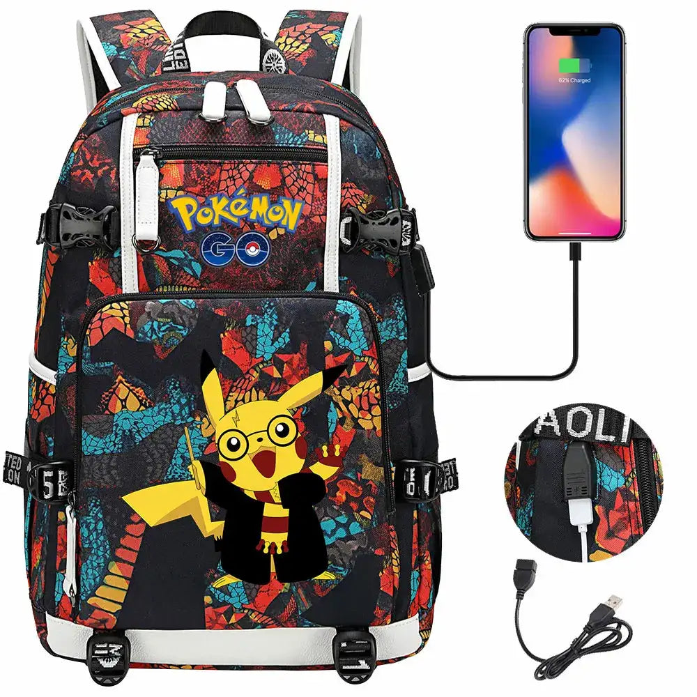 Mochila Pikachu Pokémon USB Impermeable - Morral Escolar Laptop Unisex