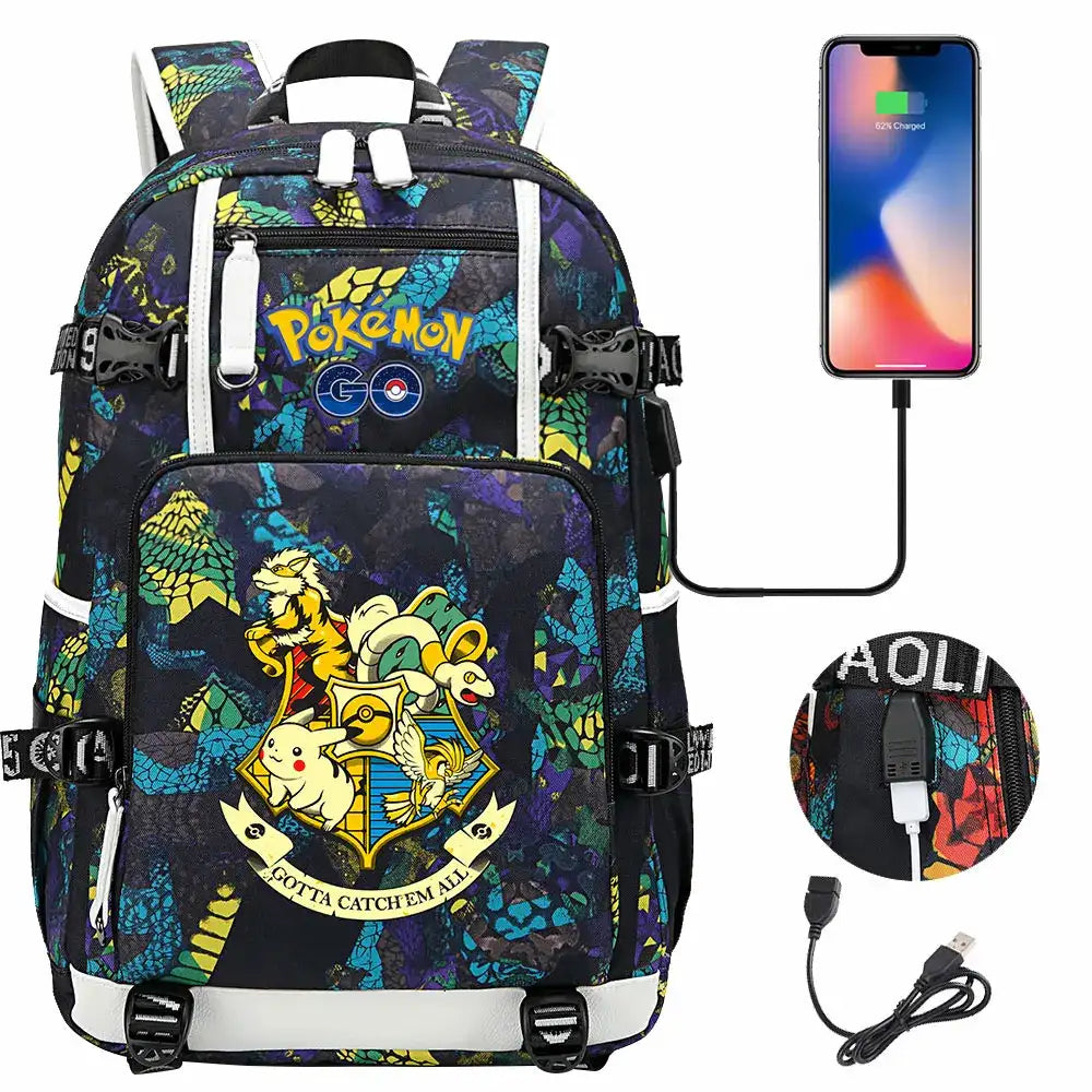Mochila Pikachu Pokémon USB Impermeable - Morral Escolar Laptop Unisex