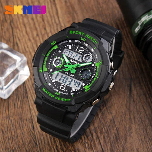 Brand 50M Waterproof Children'S Watches LED Multifunction Dual Time Quartz Digital Kids Wrist Watches Children Dress Watch