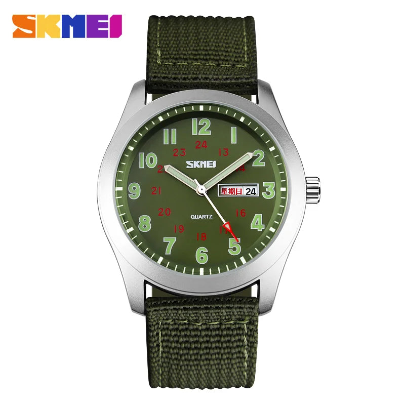 Brand Men'S Watches Waterproof Nylon Strap Analog Display Date Week Men Quartz Watch Casual Men Wristwatch