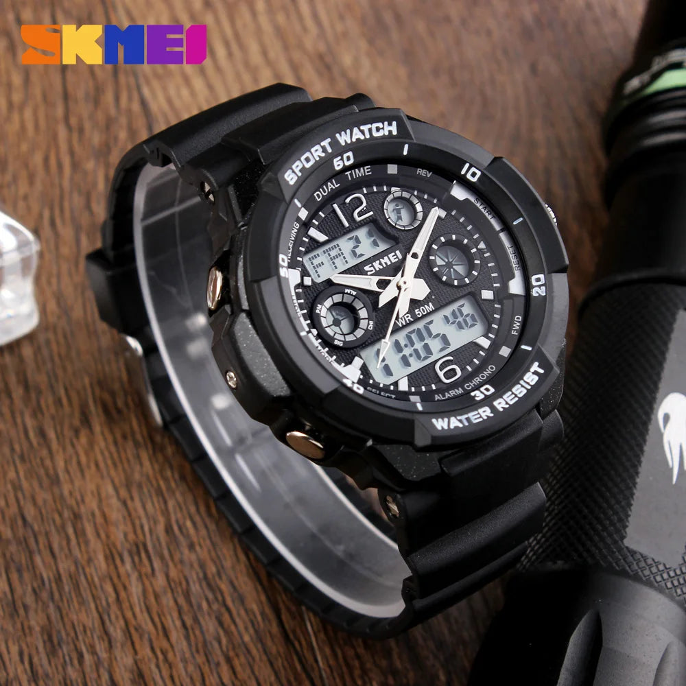 Brand 50M Waterproof Children'S Watches LED Multifunction Dual Time Quartz Digital Kids Wrist Watches Children Dress Watch