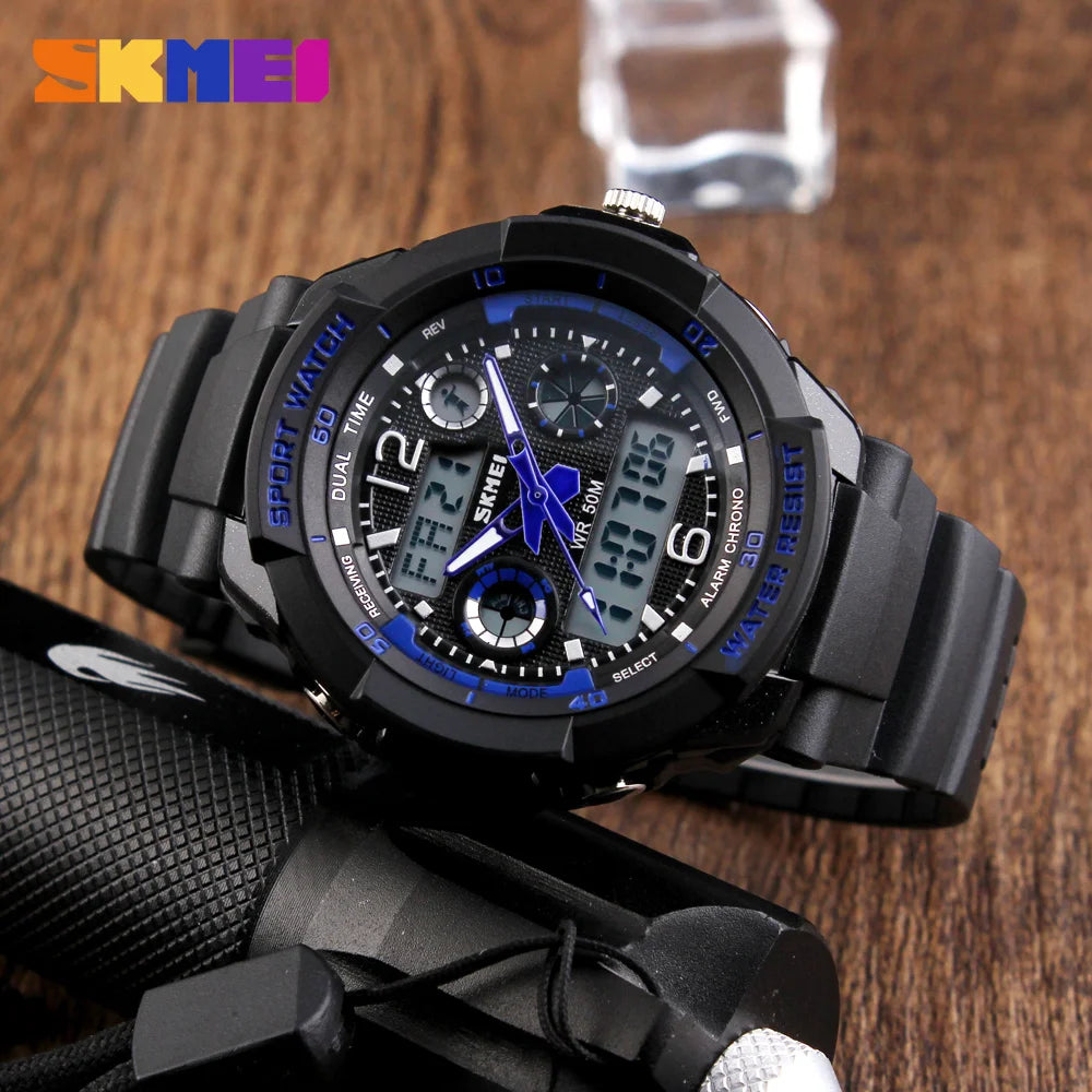 Brand 50M Waterproof Children'S Watches LED Multifunction Dual Time Quartz Digital Kids Wrist Watches Children Dress Watch